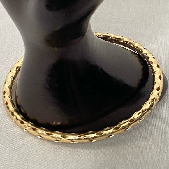 Gold Tone Bangle Bracelet Diamond Pattern Cutout - Picture 1 of 9
